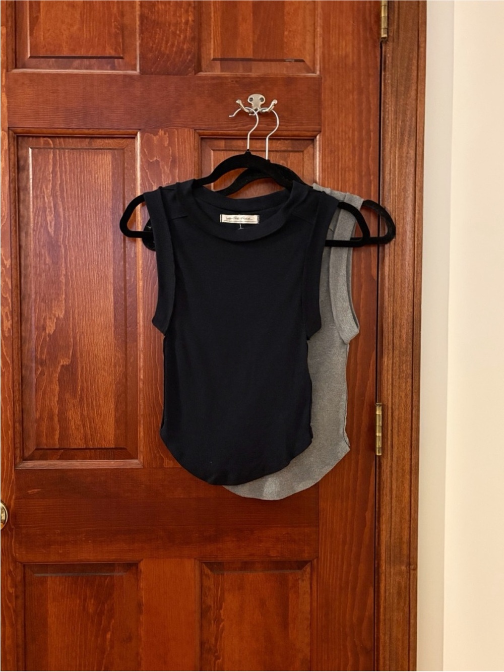 FREE PEOPLE Lot of 2 Kate Ribbed Tank Tops Tees Heather Grey Black NWOT Size XS